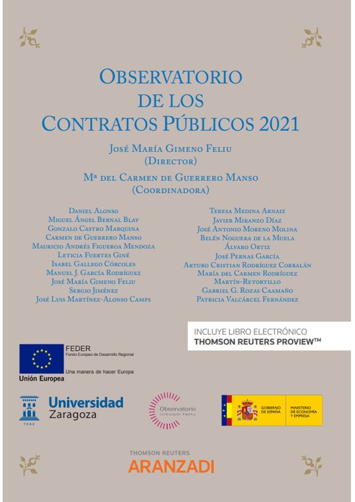 OBSERVATORIO DE LOS CONTRATOS PUBLICOS 2021, de JOSE MARIA GIMENO FELIU | portada del libro
