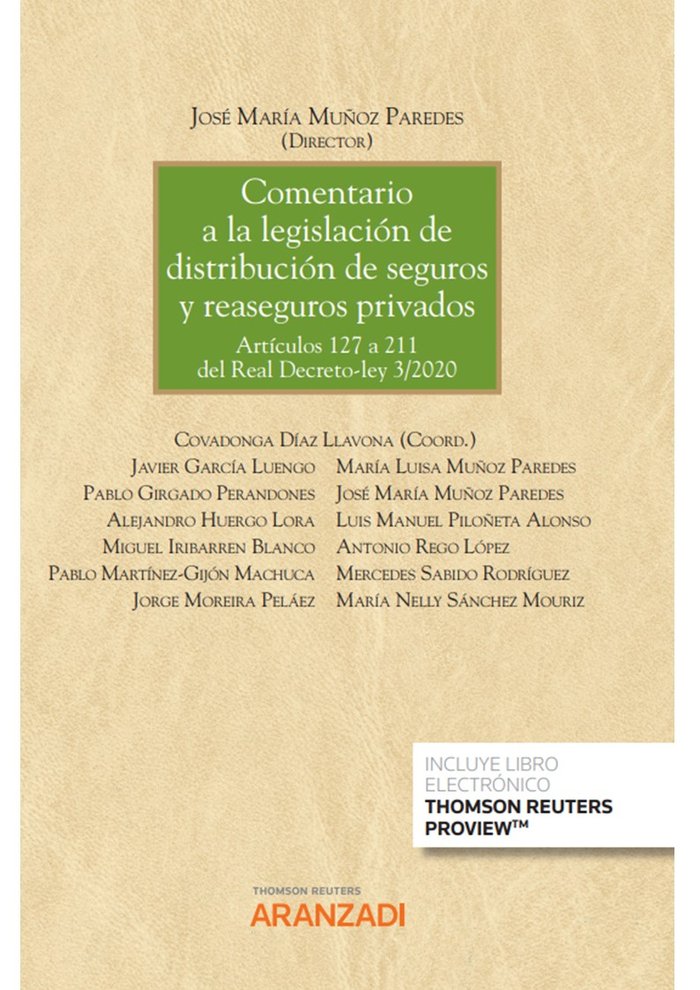 COMENTARIO LEGISLACION DISTRIBUCION SEGUROS Y REASEGUROS, de MUÑOZ PAREDES,JOSE MARIA | portada del libro