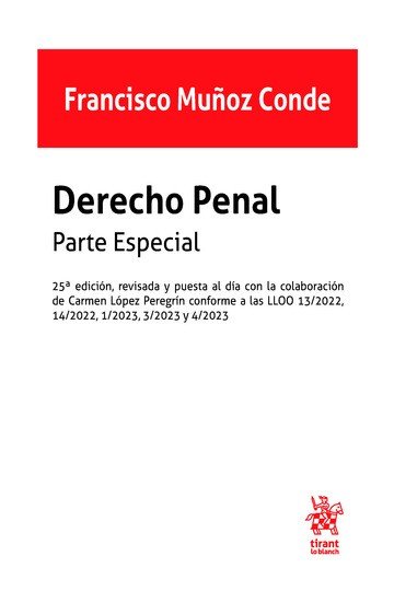DERECHO PENAL PARTE ESPECIAL 2023, de MUÑOZ CONDE | portada del libro