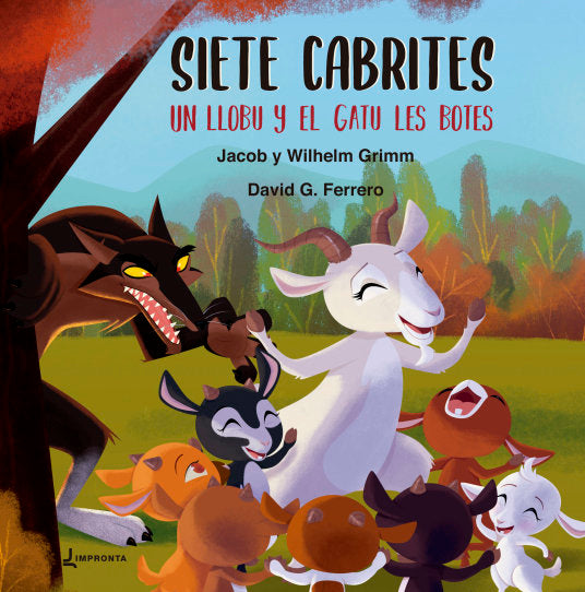 Siete cabrites, un llobu y El gatu les botes, de Grimm, Jacob y Wilhem | portada del libro