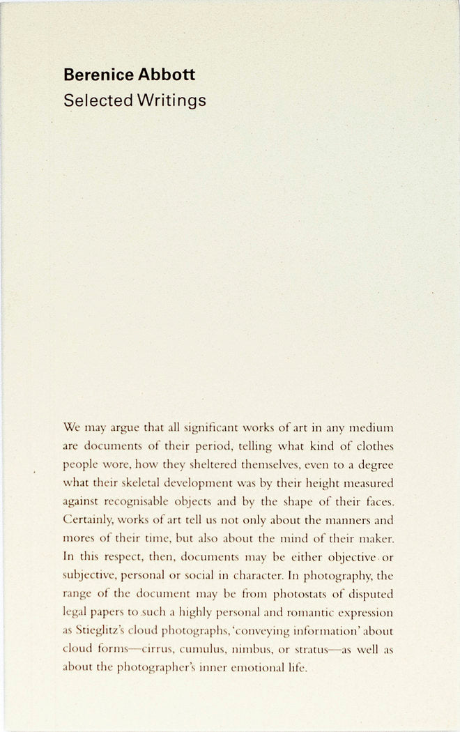 Selected Writings, de Abbott, Berenice | portada del libro