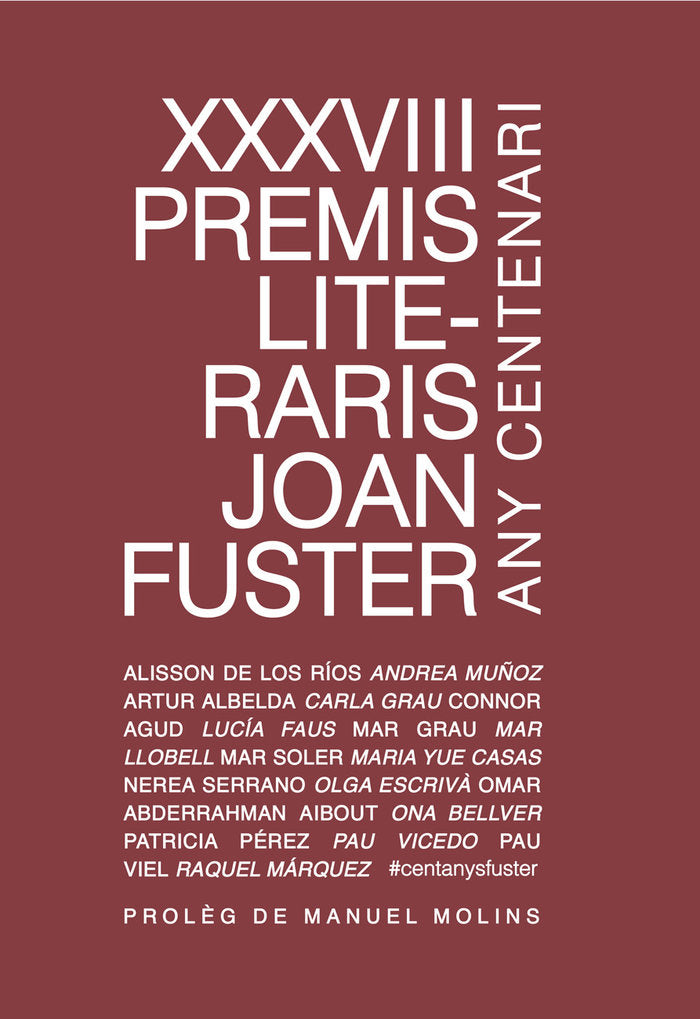 XXXVIII Premis Literaris Joan Fuster, de DE LOS RIOS, ALISSON | portada del libro