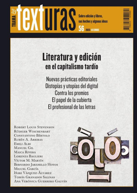 TEXTURAS 56: LITERATURA Y EDICION EN EL CAPITALISMO TARDIO, de VARIOS AUTORES | portada del libro