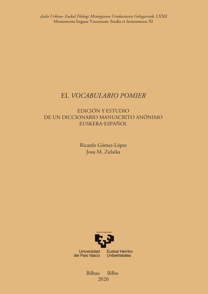 El vocabulario Pomier. Edición y estudio de un diccionario manuscrito anónimo euskera-español, de Gómez López, Ricardo | port