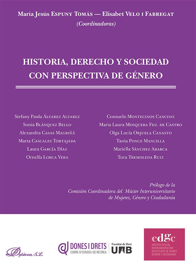 Historia, derecho y sociedad con perspectiva de género, de Espuny Tomás, María Jesús | portada del libro