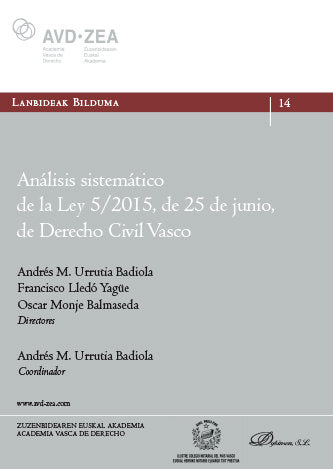Análisis sistemático de la Ley 5/2015, de 25 de junio, de Derecho Civil Vasco, de Urrutia Badiola, Andrés M. | portada del li