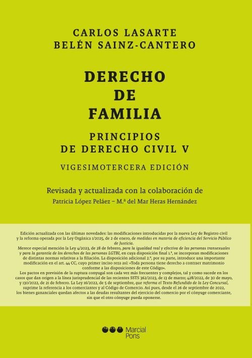 PRINCIPIOS DE DERECHO CIVIL V 2025. DERECHO DE FAMILIA, de LASARTE ALVAREZ,CARLOS | portada del libro