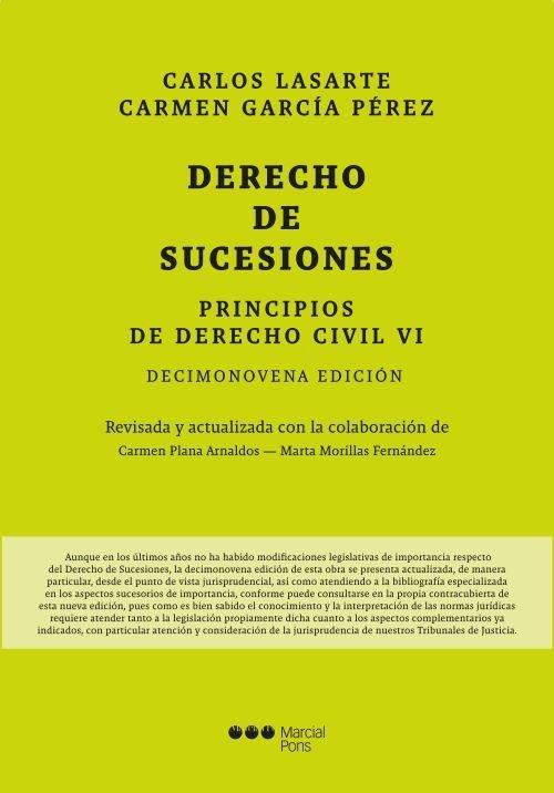 PRINCIPIOS DE DERECHO CIVIL VI 2025. DERECHO DE SUCESIONES, de LASARTE ALVAREZ,CARLOS | portada del libro