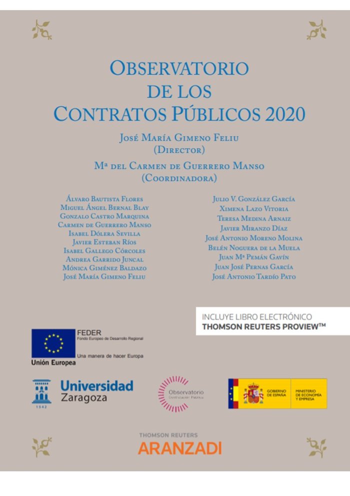 OBSERVATORIO DE LOS CONTRATOS PUBLICOS 2020, de JOSE MARIA GUIMENO FELIU (DIRECTOR) | portada del libro