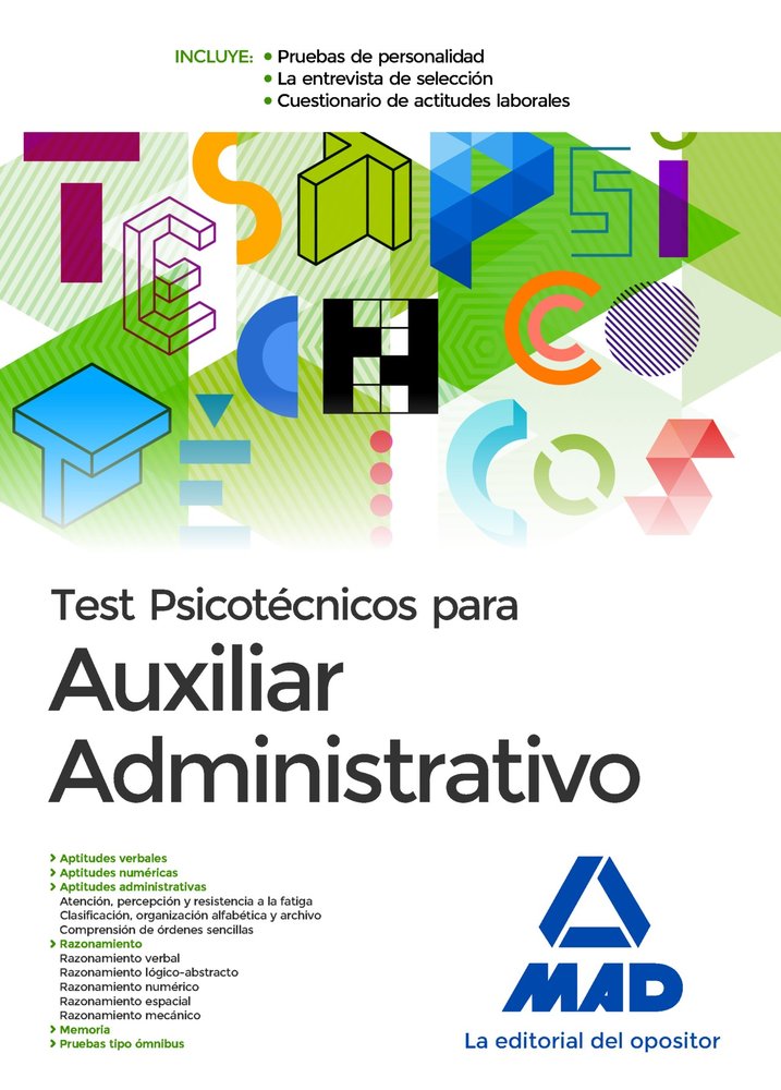 Test Psicotécnicos para Auxiliar Administrativo, de 7 EDITORES | portada del libro