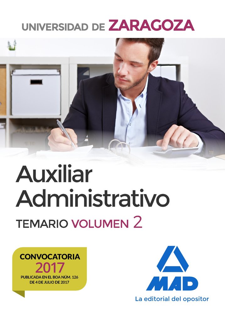 Auxiliar Administrativo de la Universidad de Zaragoza. Temario Volumen 2, de Calvo Prieto | portada del libro