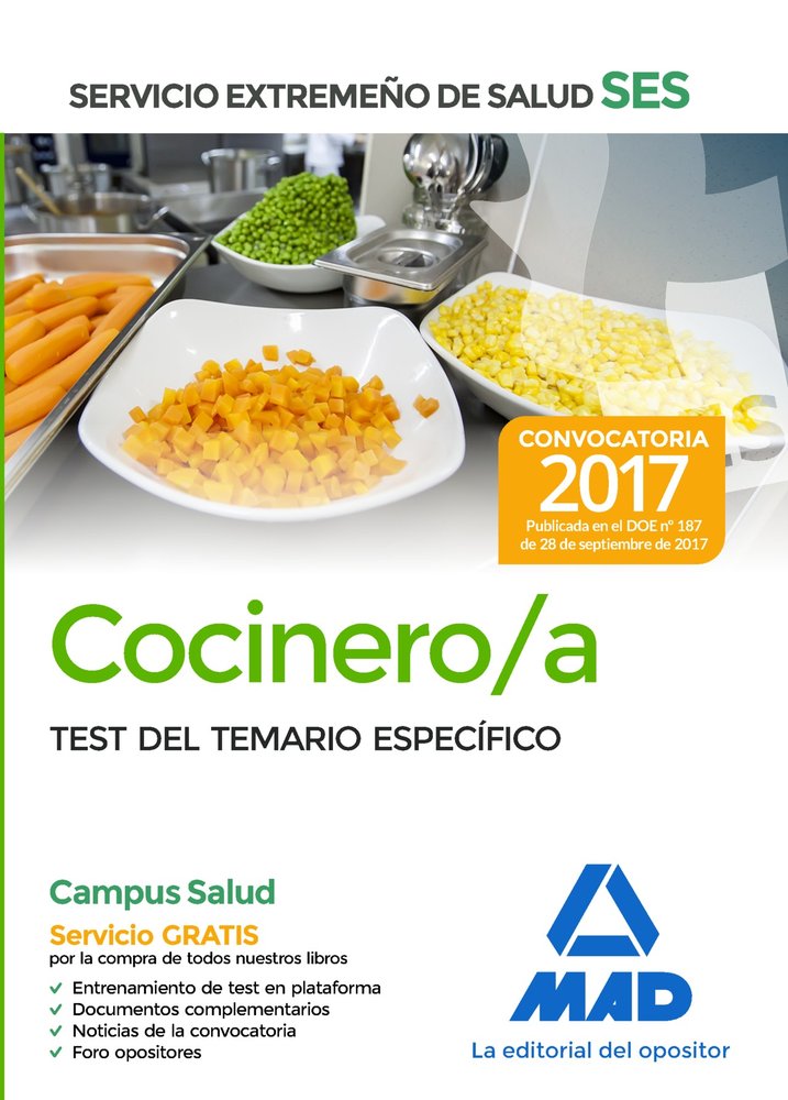 Cocinero/a del Servicio Extremeño de Salud (SES). Test de materias específicas, de Editores | portada del libro