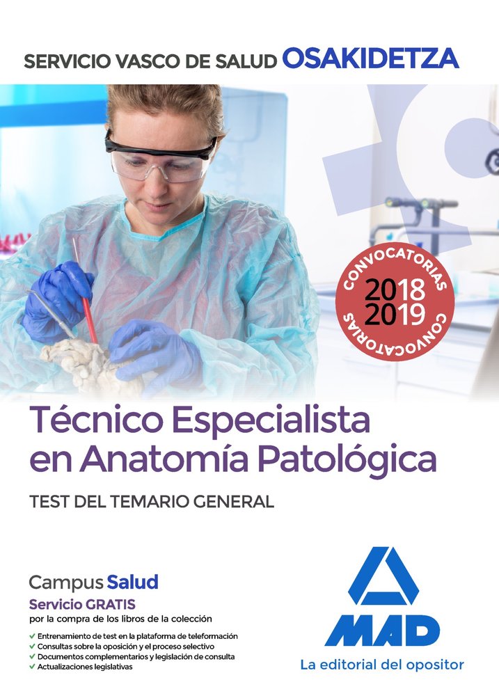 Técnico Especialista en Anatomía Patológica del Servicio Vasco de Salud-Osakidetza. Test temario gen, de Editores | portada d