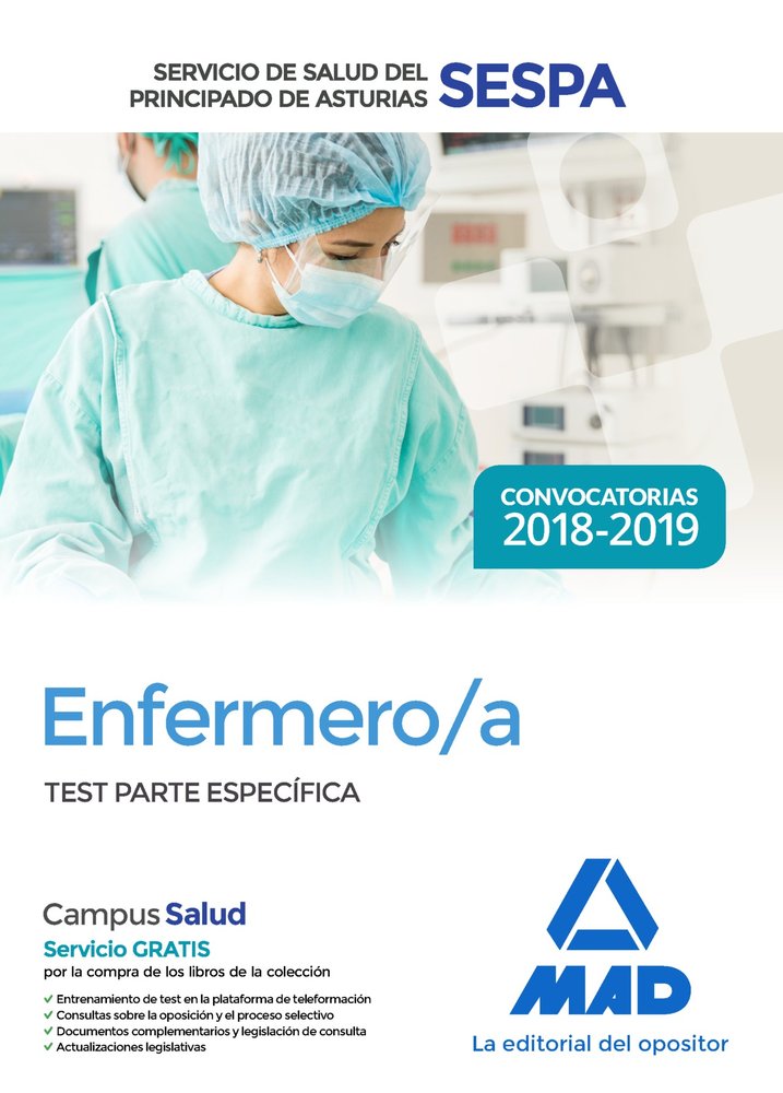 Enfermero/a del Servicio de Salud del Principado de Asturias (SESPA). Test Parte Específica, de Editores | portada del libro