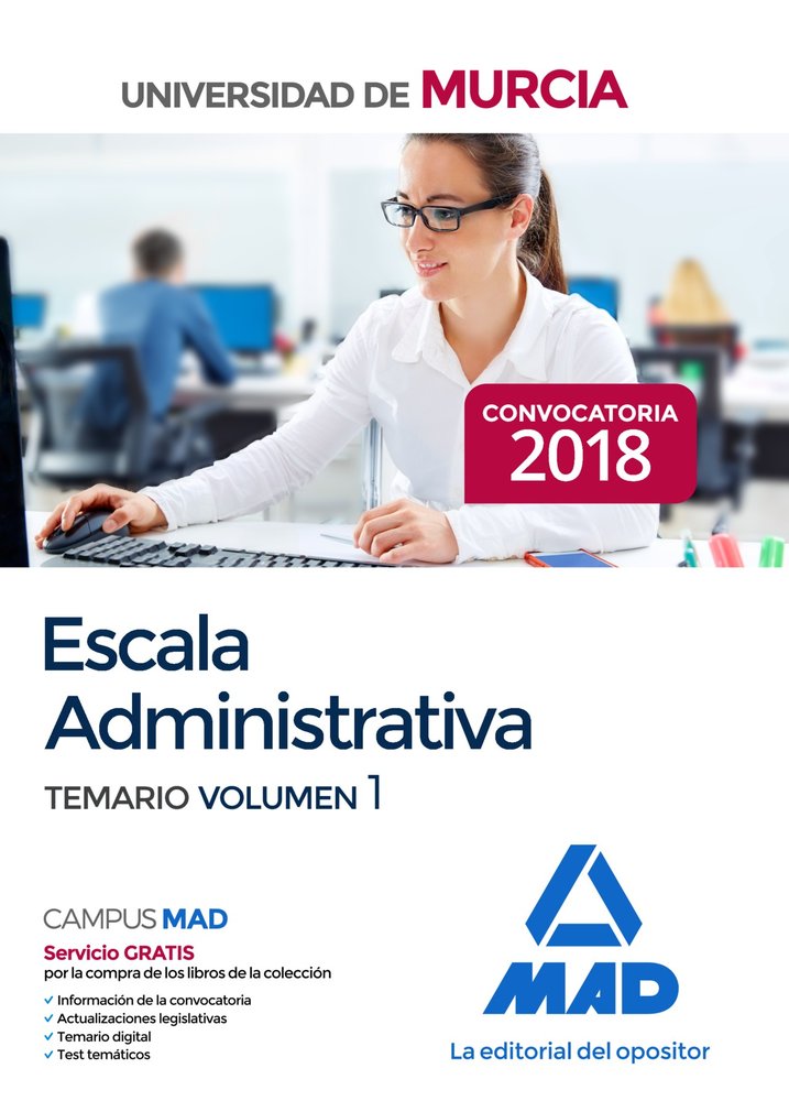 Escala Administrativa de la Universidad de Murcia. Temario volumen 1, de 7 | portada del libro