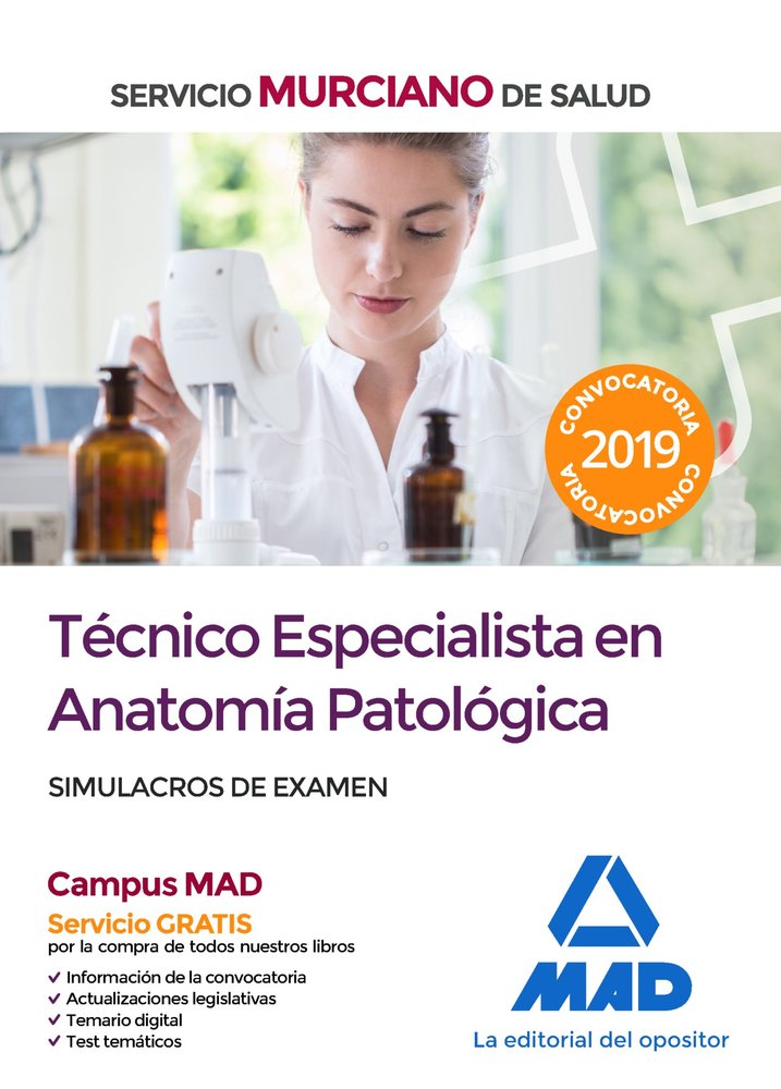 Técnico Especialista en Anatomía Patológica del Servicio Murciano de Salud. Simulacros de examen, de García Bermejo | portada