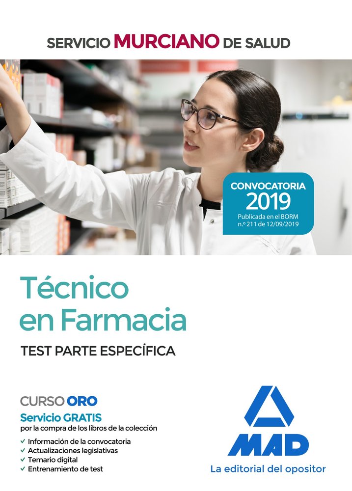 Técnico en Farmacia del Servicio Murciano de Salud. Test temario parte específica, de 7 | portada del libro