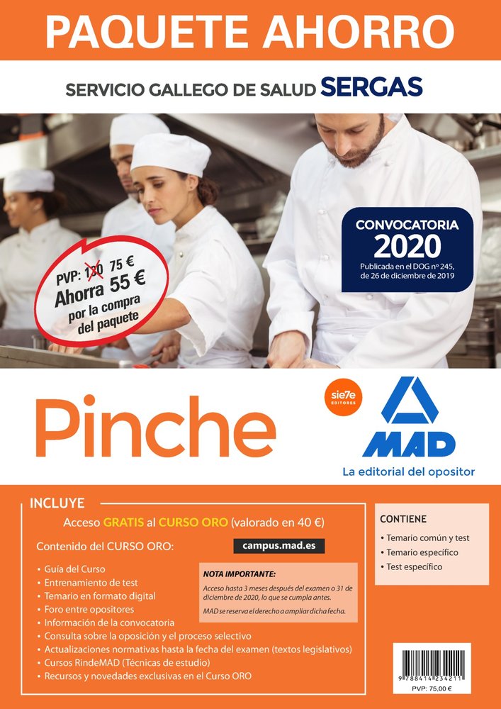 PAQUETE AHORRO PINCHE DEL SERVICIO GALLEGO DE SALUD. AHORRA 55 Ç (INCLUYE TEMARI, de NO DISPONIBLE | portada del libro