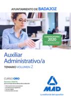 Auxiliar Administrativo del Ayuntamiento de Badajoz. Temario volumen 2, de Varios autores | portada del libro