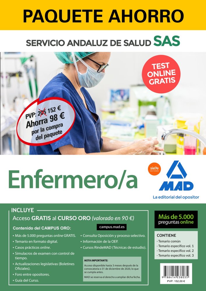 PAQUETE AHORRO Y TEST ONLINE GRATIS ENFERMERO/A DEL SERVICIO, de AA.VV. | portada del libro