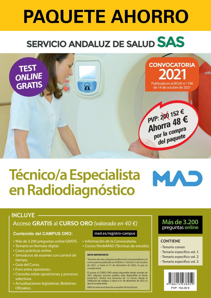 PAQUETE AHORRO Y TEST ONLINE GRATIS TECNICO/A ESPECIALISTA E, de AA.VV. | portada del libro