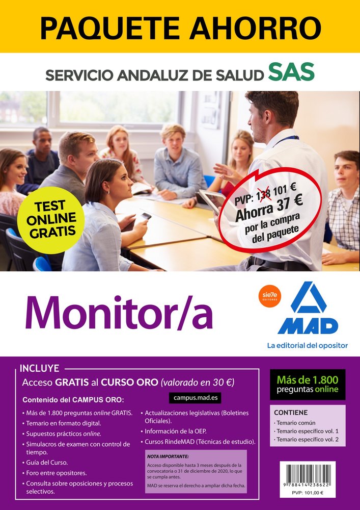 PAQUETE AHORRO Y TEST ONLINE GRATIS MONITOR/A DEL SERVICIO ANDALUZ DE SALUD. AHO, de VV.AA. | portada del libro