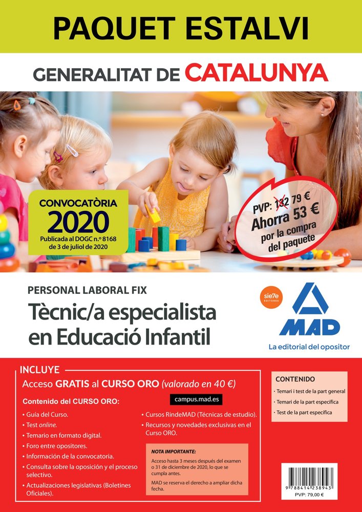 PAQUET ESTALVI PERSONAL LABORAL FIX DE TECNIC/A ESPECIALISTA EN EDUCACIO INFANTI, de VV.AA. | portada del libro