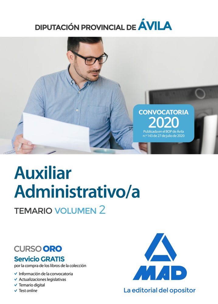 Auxiliar Administrativo de la Diputación Provincial de Ávila. Temario volumen 2, de 7 Editores#Pérez Sánchez-Romate | portada