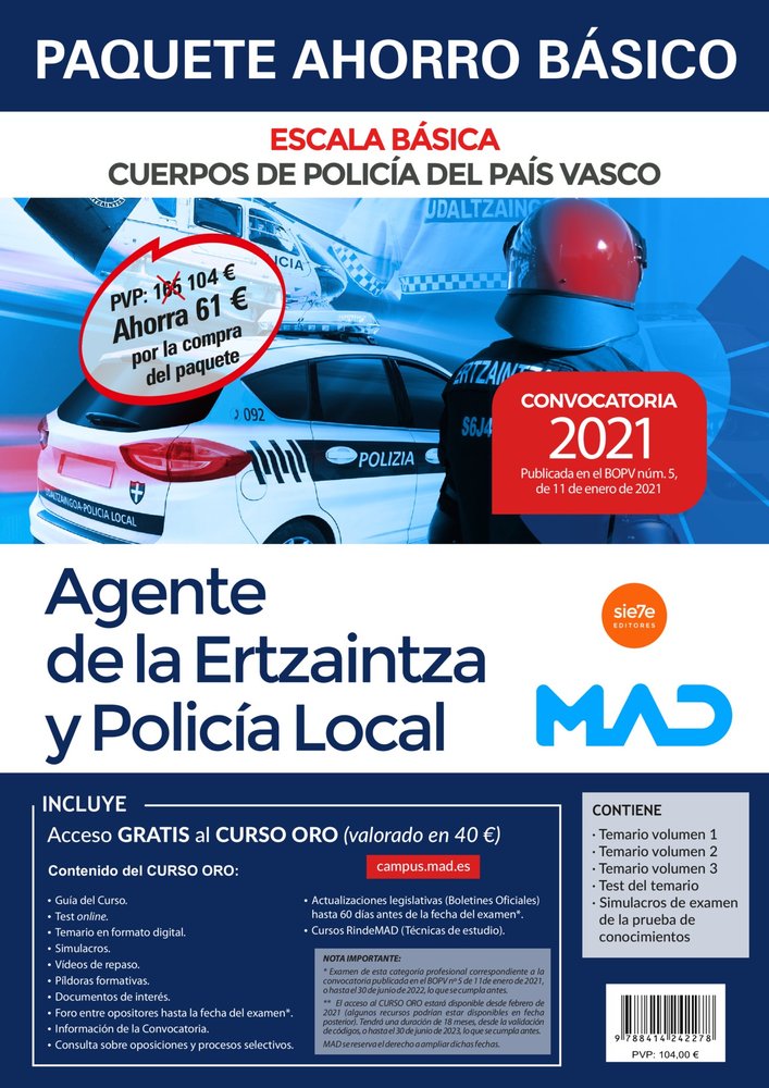 PAQUETE AHORRO BASICO ERTZAINTZA Y POLICIA LOCAL DEL PAIS VA, de 7 EDITORES#RODRIGUEZ RIVERA | portada del libro