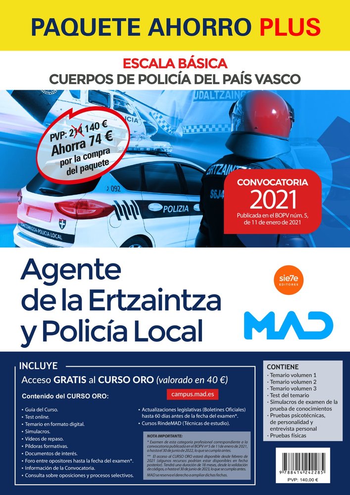 PAQUETE AHORRO PLUS ERTZAINTZA Y POLICIA LOCAL DEL PAIS VASC, de 7 EDITORES#RODRIGUEZ RIVERA | portada del libro