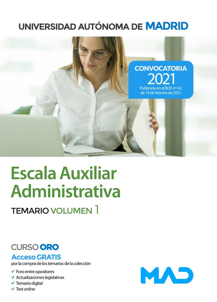 AUXILIAR ADMINISTRATIVA UNIVERSIDAD AUTONOMA DE MADRID TEMARIO VO | portada del libro
