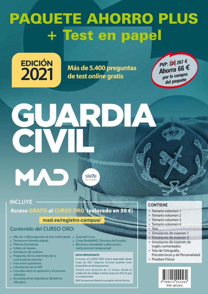 PAQUETE AHORRO PLUS CON TEST EN PAPEL GUARDIA CIVIL | portada del libro