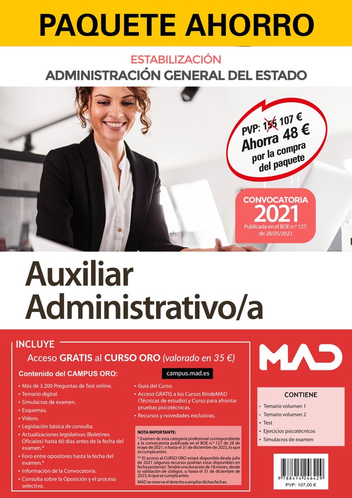 PAQUETE AHORRO AUXILIAR ADMINISTRATIVO DEL ESTADO (ESTABILIZ, de 7 EDITORES | portada del libro