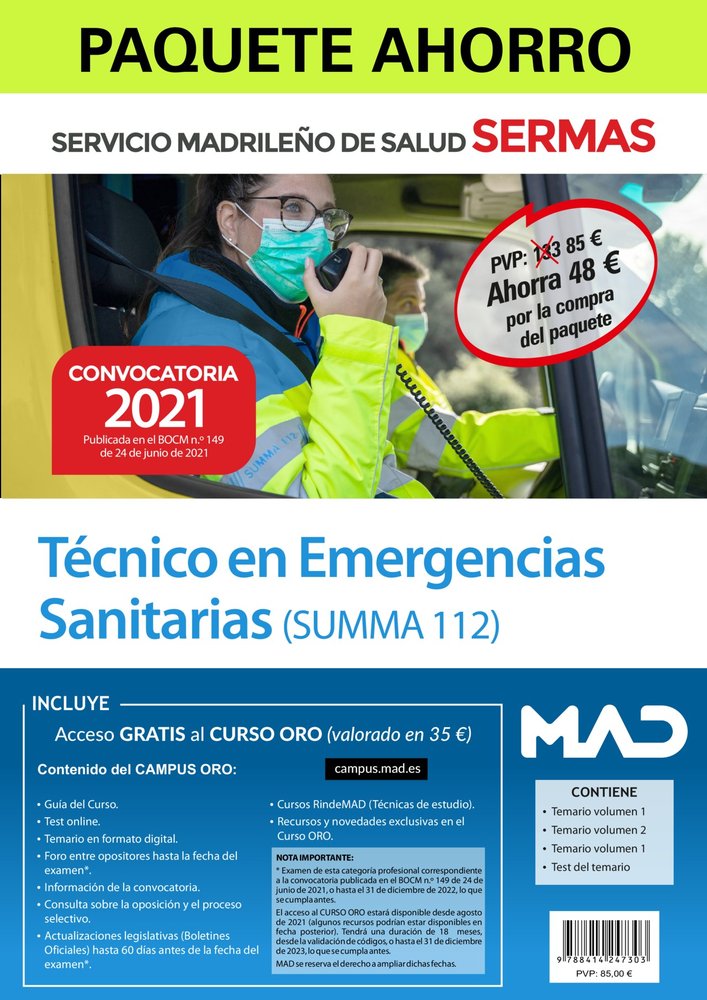 PAQUETE AHORRO TECNICO EN EMERGENCIAS SANITARIAS SERMAS. AHO, de 7 EDITORES#CLAVIJO GAMERO | portada del libro