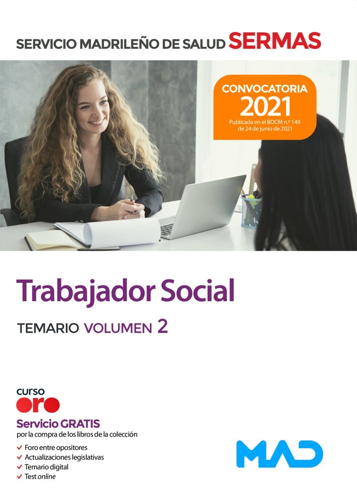 TRABAJADOR SOCIAL SERVICIO MADRILEÑO DE SALUD SERMAS. TEMARIO VOL | portada del libro