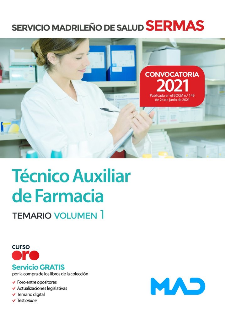 TECNICO AUXILIAR DE FARMACIA SERMAS TEMARIO VOL 1 | portada del libro