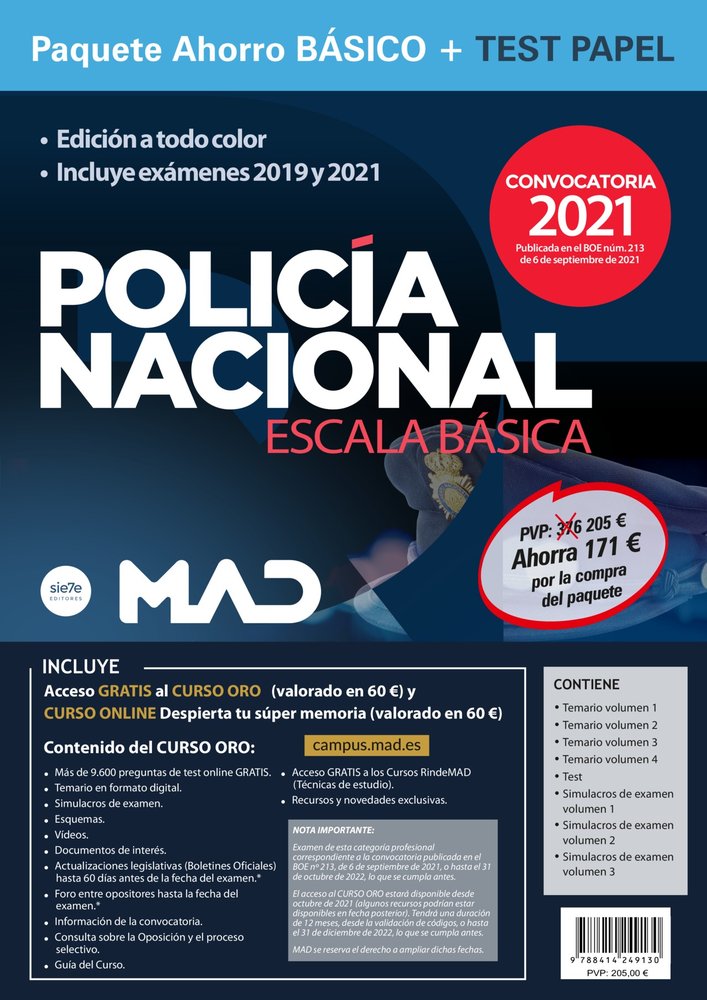 PAQUETE AHORRO BASICO Y TEST PAPEL ESCALA BASICA POLICIA NAC, de RODRIGUEZ YERGO | portada del libro