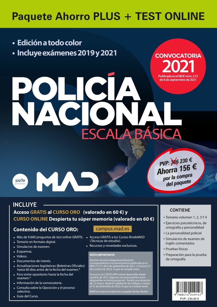 PAQUETE AHORRO PLUS Y TEST ONLINE ESCALA BASICA POLICIA NACI, de RODRIGUEZ YERGO | portada del libro