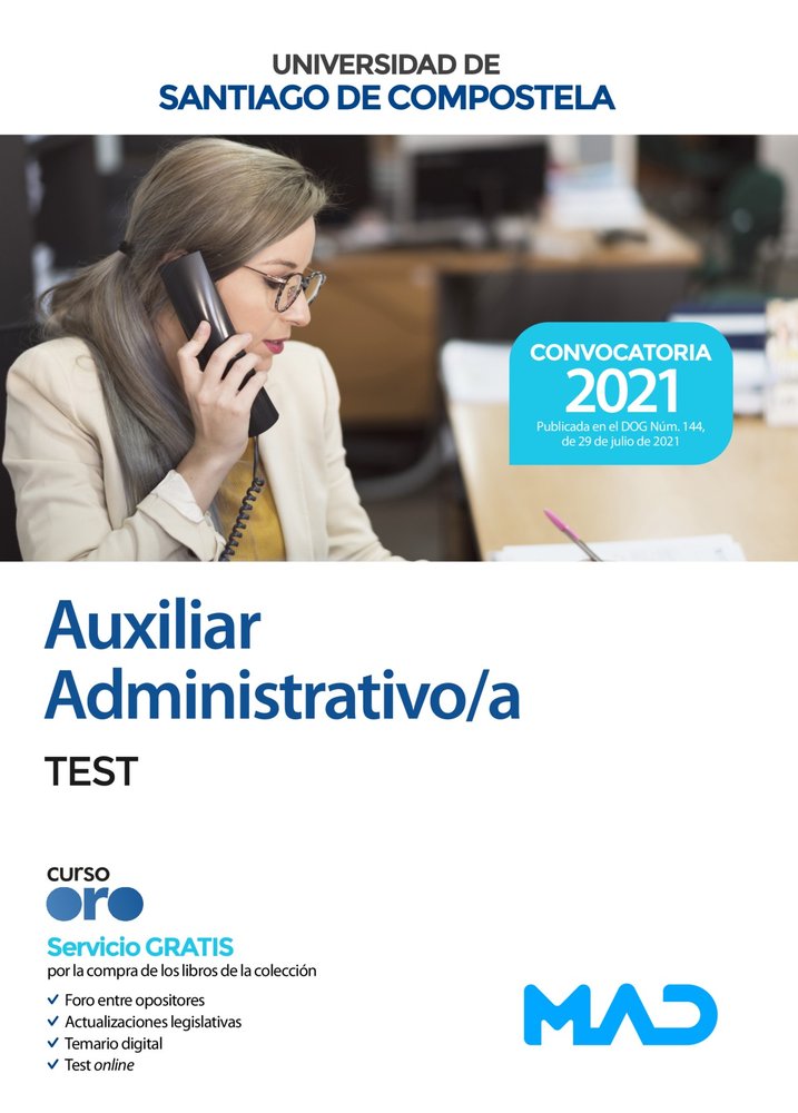 Auxiliar Administrativo/a de la Universidad de Santiago de Compostela. Test, de 7 EDITORES#CALVO PRIETO | portada del libro
