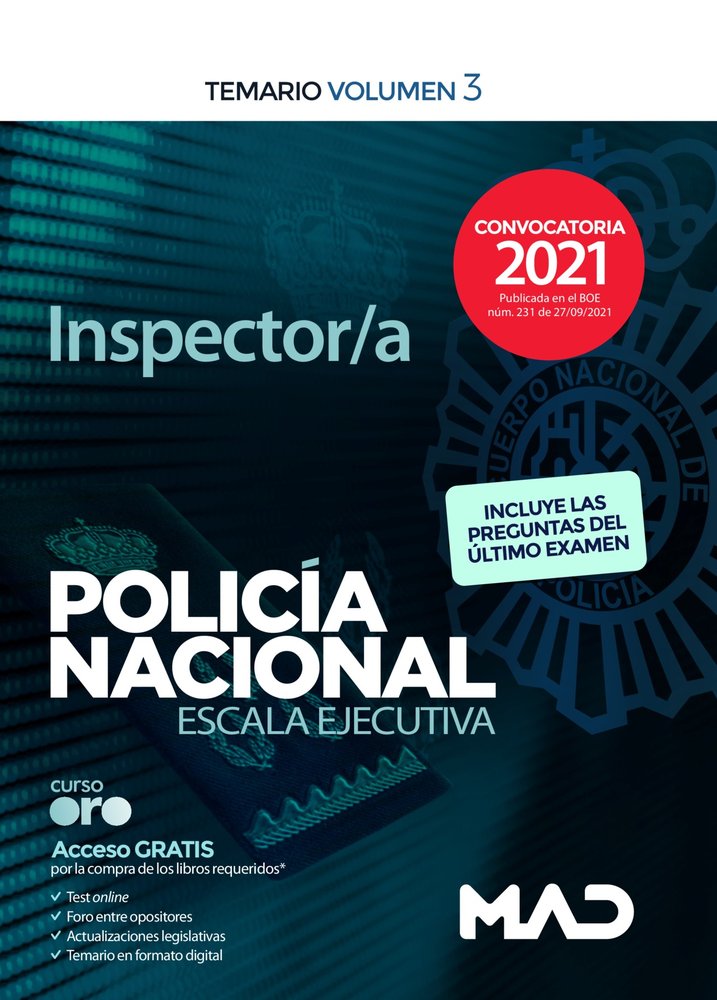 INSPECTOR/A POLICIA NACIONAL TEMARIO VOLUMEN 3, de RODRIGUEZ YERGO | portada del libro