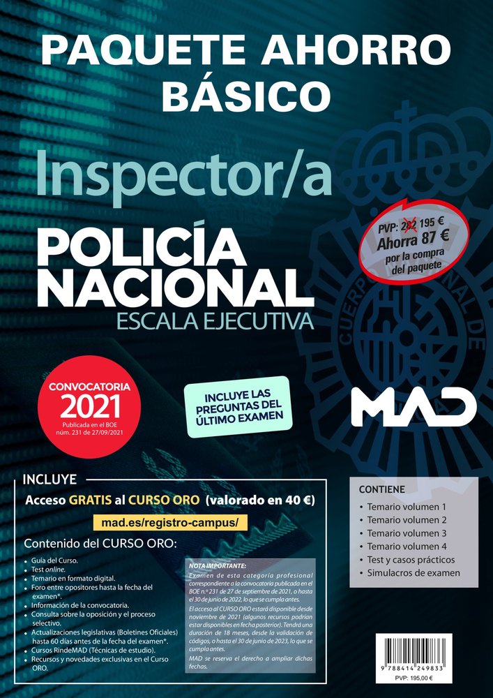 PAQUETE AHORRO BASICO INSPECTOR/A POLICIA NACIONAL. AHORR, de 7 EDITORES#RODRIGUEZ YERGO | portada del libro