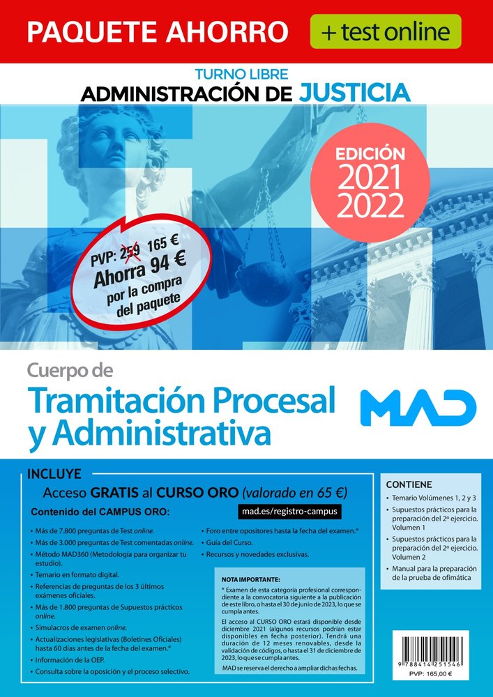 PAQUETE AHORRO +TEST ONLINE TRAMITACION PROCESAL ADM. TURNO, de AA.VV. | portada del libro