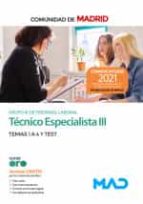 TECNICO ESPECIALISTA III GRUPO III COMUNIDAD DE MADRID, de Varios autores | portada del libro