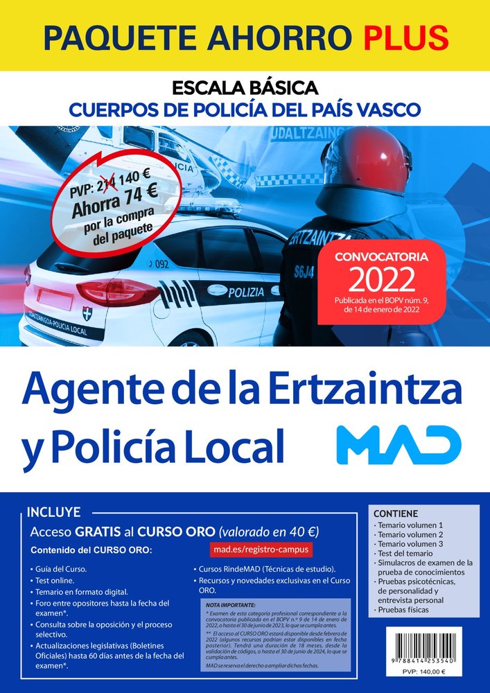 PAQUETE AHORRO PLUS ERTZAINTZA Y POLICIA LOCAL. AHORRA 74 &, de 7 EDITORES#RODRIGUEZ YERGO | portada del libro