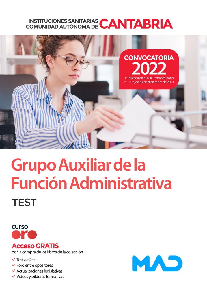 GRUPO AUXILIAR FUNCION ADMINISTRATIVA TEST INSTITU CANTABRI | portada del libro