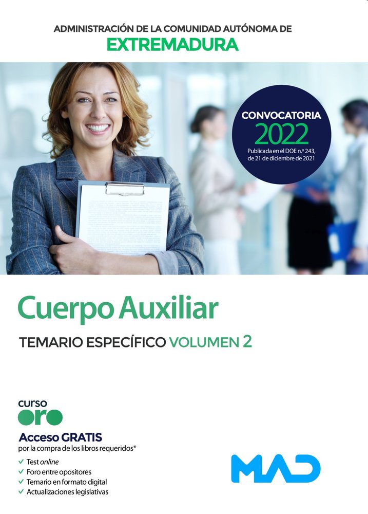 CUERPO AUXILIAR TEMARIO ESPECIFICO VOL 2 EXTREMADURA | portada del libro