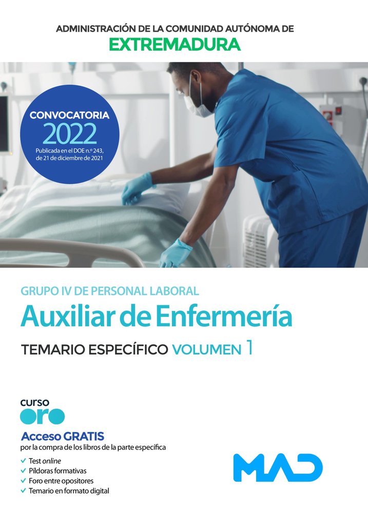 AUXILIAR ENFERMERIA GRUPO IV PERSONAL LABORAL 1 EXTREMADURA | portada del libro