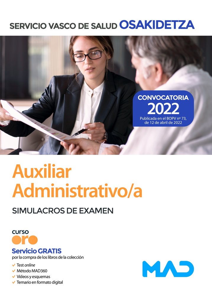 Auxiliar Administrativo/a de Osakidetza-Servicio Vasco de Salud. Simulacros de examen, de USERO LOPEZ | portada del libro
