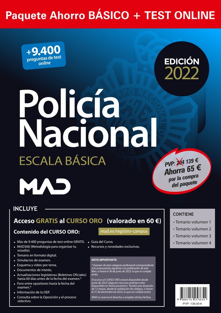 PAQUETE AHORRO BASICO + TEST ONLINE ESCALA BASICA POLICIA NA, de RODRIGUEZ YERGO | portada del libro
