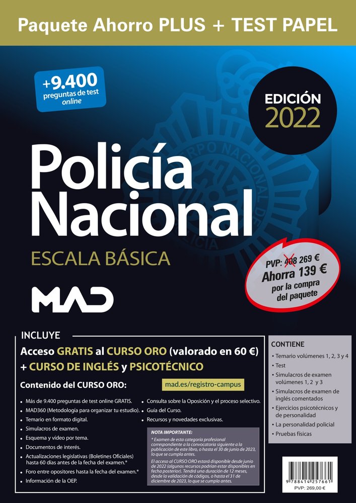 PAQUETE AHORRO PLUS + TEST PAPEL ESCALA BASICA POLICIA NACIO, de RODRIGUEZ YERGO | portada del libro